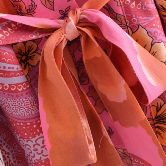 Fuchsia Pink Cosmic Galaxy Moon Boho Short Kimono Coverup Robe - Picture 7 of 10